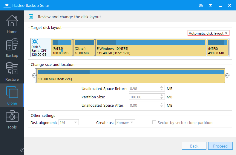 automatic disk layout mode where the program automatically adjusts partition sizes