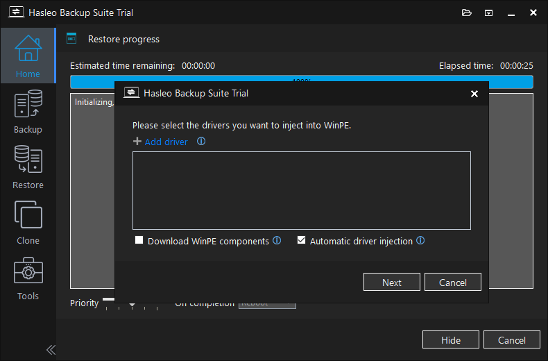 Add driver to WinPE during system restore