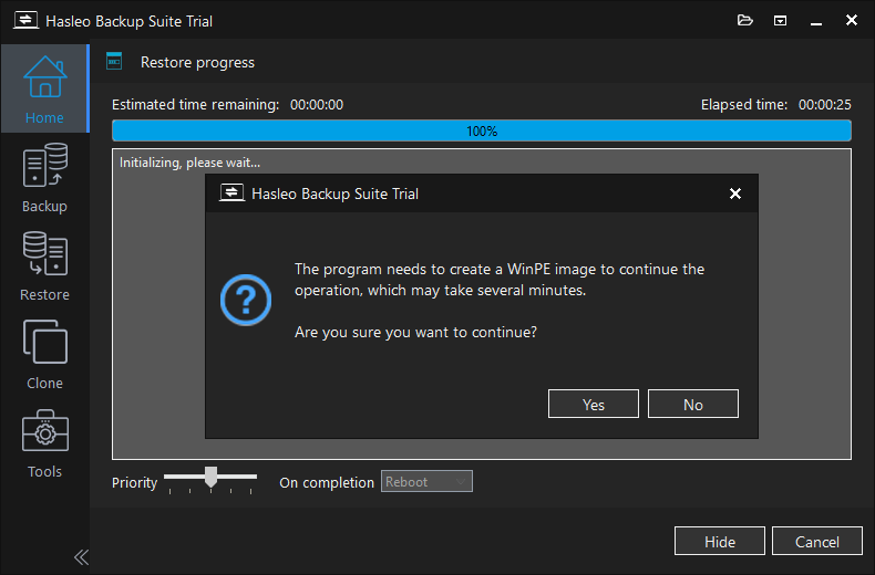 Create WinPE image for restore process