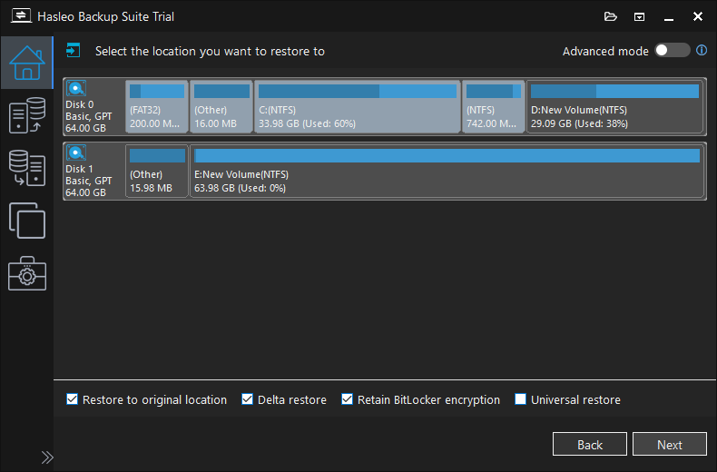 Restore Windows system to original location with Retain BitLocker encryption option
