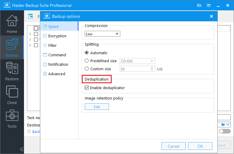 check enable deduplicator