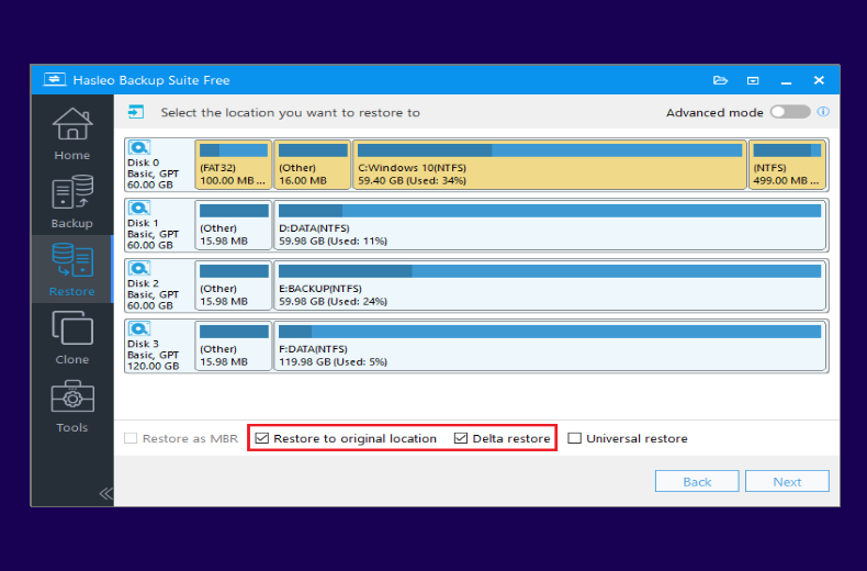 Restore to original disk