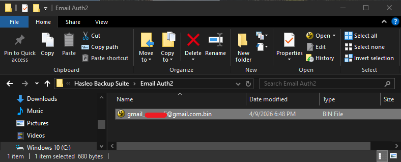 delete Gmail token file
