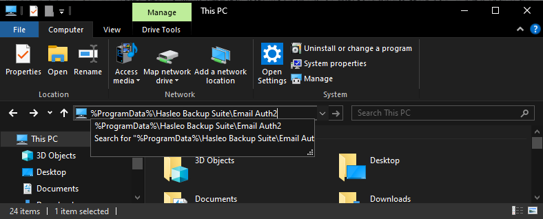 open Outlook token storage folder
