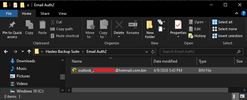 delete Outlook token file