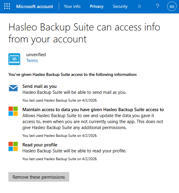 revoke Outlook app authorization