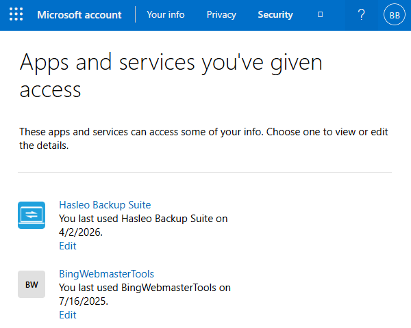 select app to revoke Outlook authorization