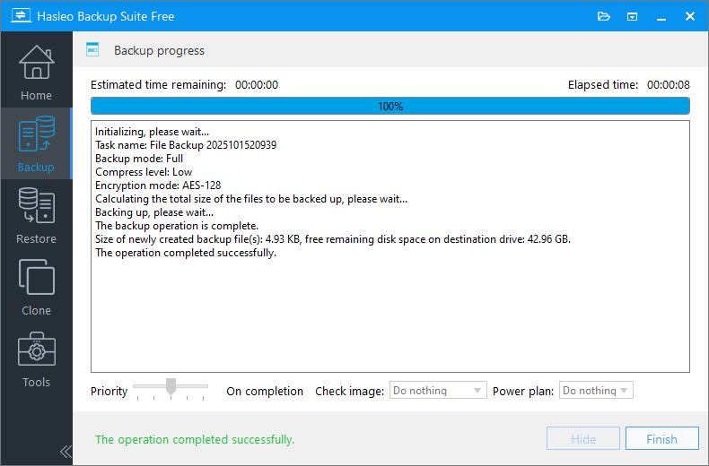 encrypt file backup progress