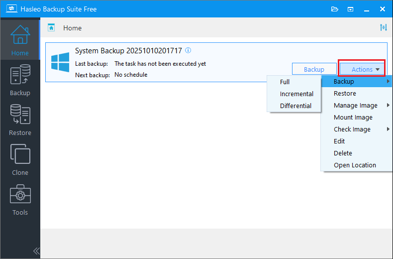 select backup mode