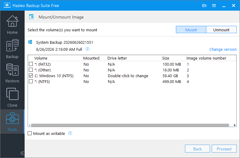 Select volumes to mount
