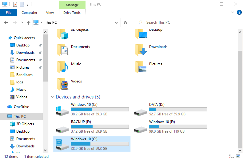 Mounted backup image appearing as a virtual drive in Windows File Explorer