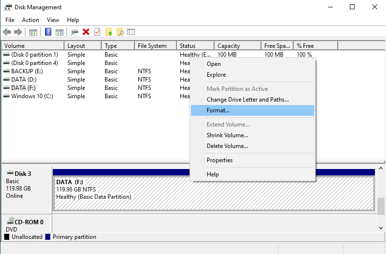 right-click the partition to format