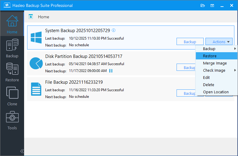 perform restore from system backup task