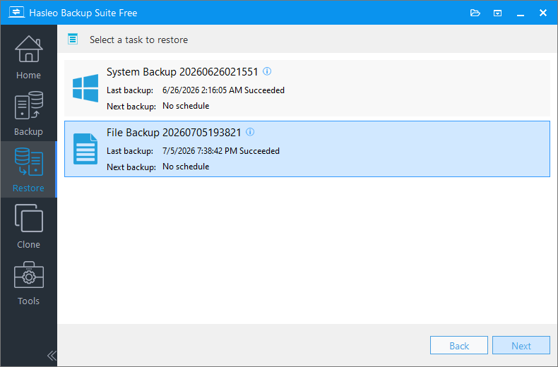 select file backup to restore