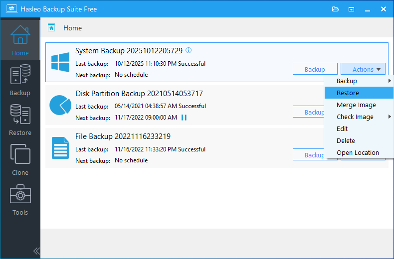 recover system from a system backup