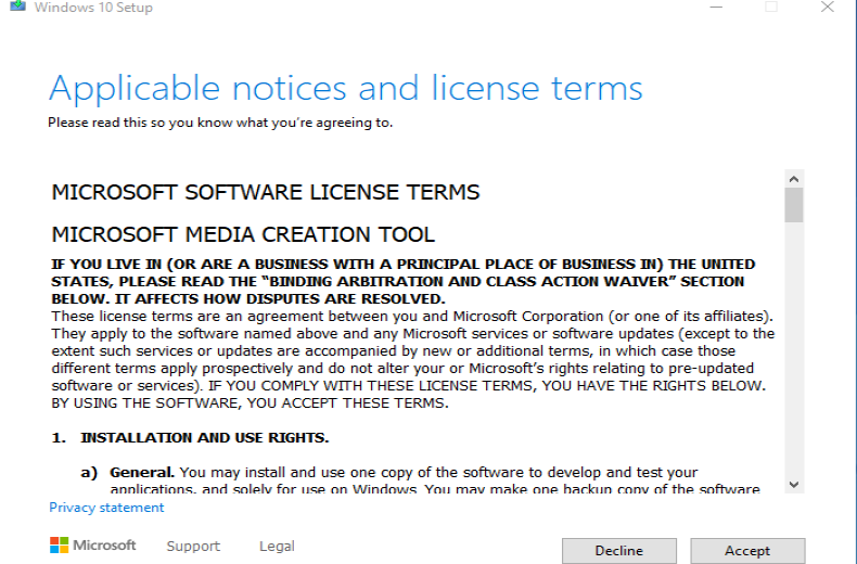 Accept Windows license agreement