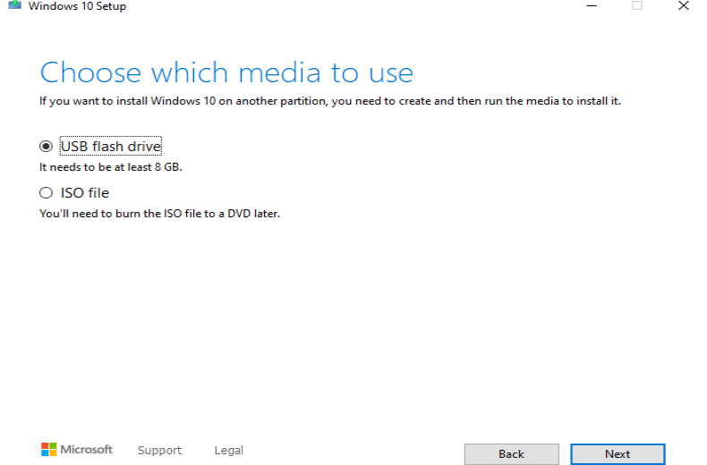 Select USB as installation media