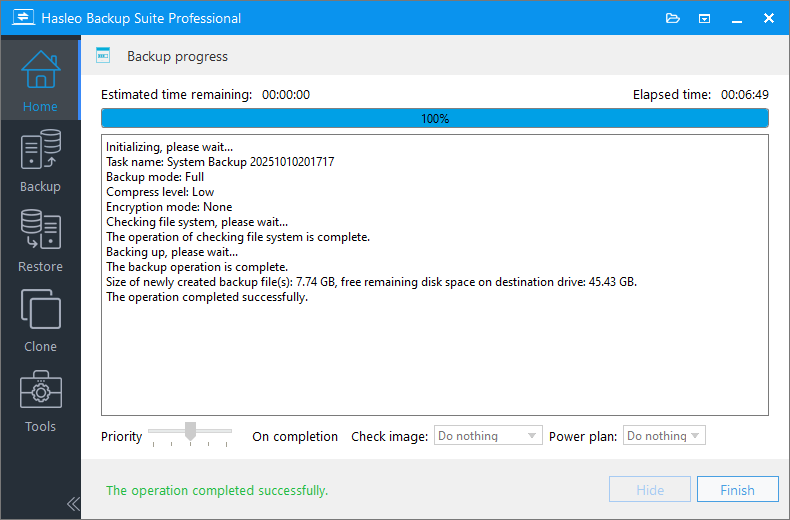 system backup progress