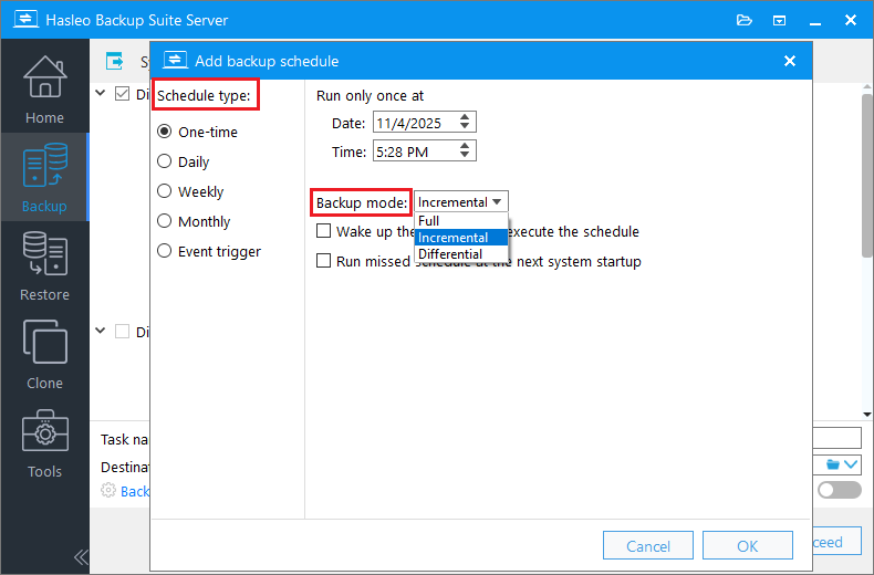 create backup schedules