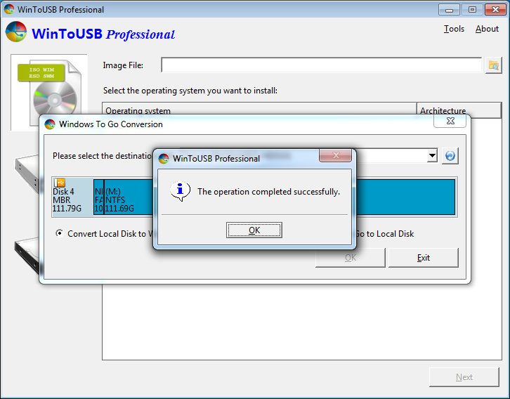 Windows To Go convertiong complete