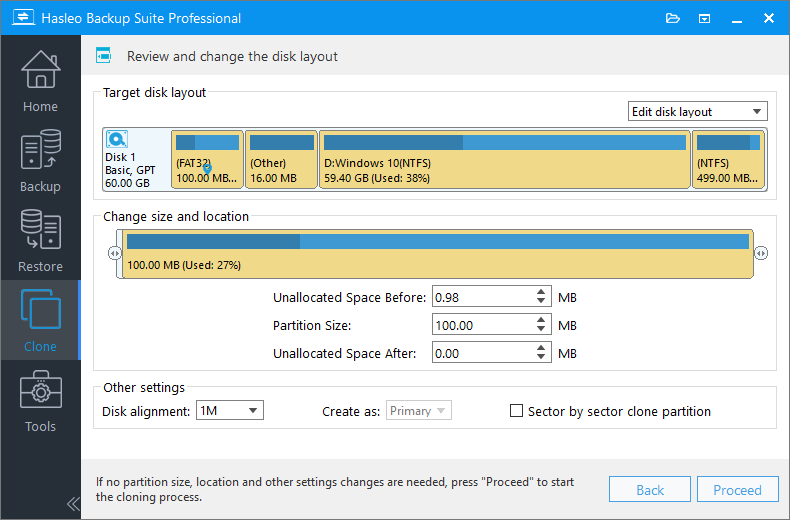 system clone adjust partitions