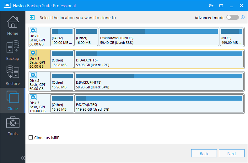 system clone select destination disk