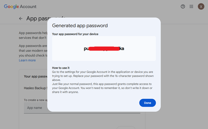 created App password