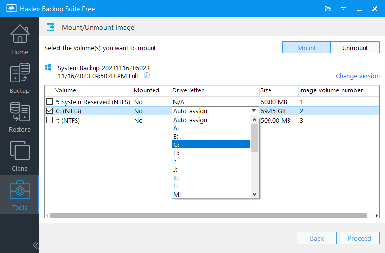 Assign drive letter to the image volume