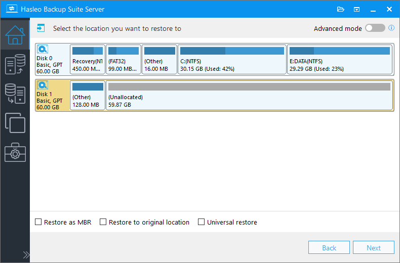 system restore select destination disk