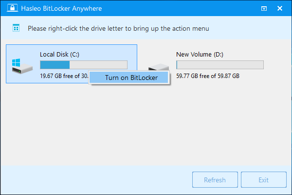 select windows drive to encrypt width=
