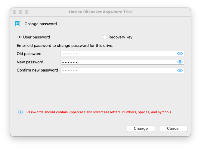 change bitlocker password