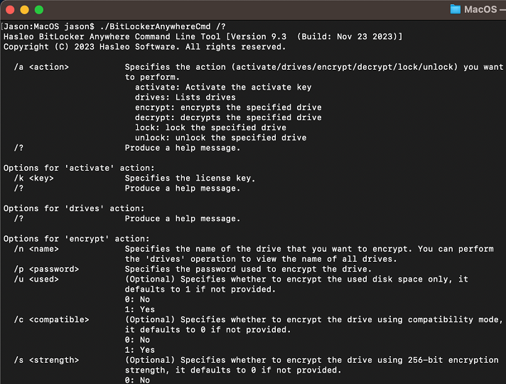 Command line interface for BitLocker in Mac