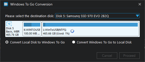 converting local disk to Windows To Go