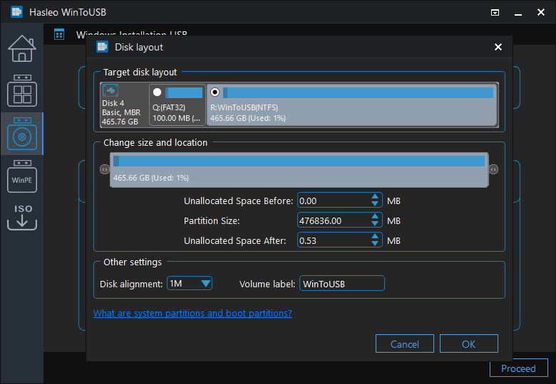 review and change disk layout