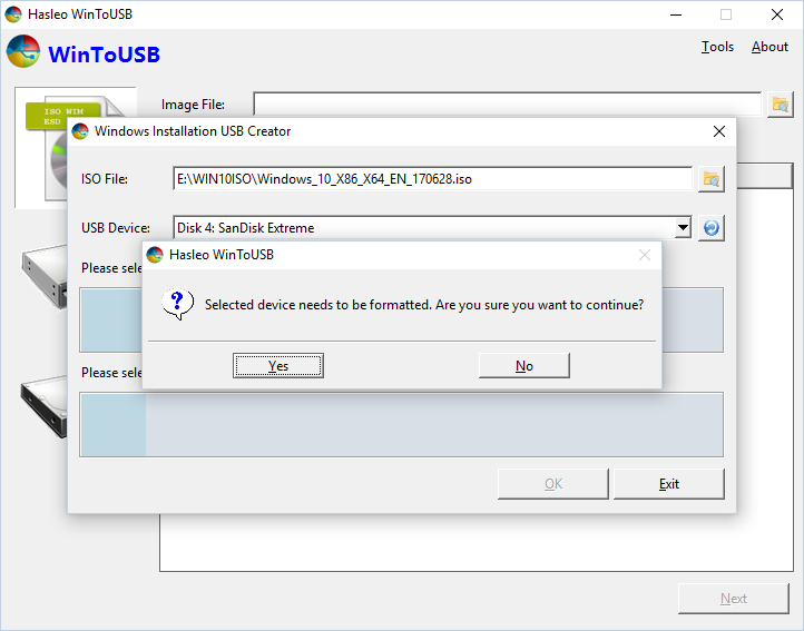 universal usb installer format drive